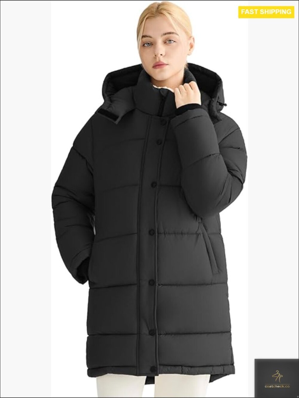 Mid-Length Puffer Jacket Women's Relaxed Fit Winter Down Coat with Hood